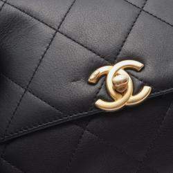 Pre Owned Chanel Matelasse Small Flap Shoulder Bag In Lambskin Leather Black