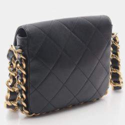 Pre Owned Chanel Matelasse Small Flap Shoulder Bag In Lambskin Leather Black