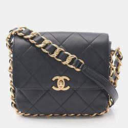 Pre Owned Chanel Matelasse Small Flap Shoulder Bag In Lambskin Leather Black
