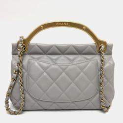 Pre Owned حقيبة يد/كتف شانيل ماتيلسي جلد الحمل رمادي