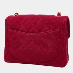 Pre Owned Chanel Coco Mark Mini Matelasse 17 Chain Shoulder Bag Red Cotton