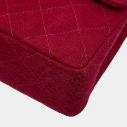 Pre Owned Chanel Coco Mark Mini Matelasse 17 Chain Shoulder Bag Red Cotton