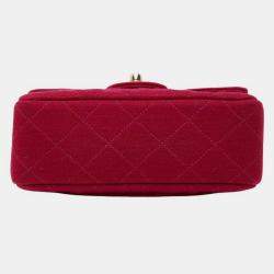 Pre Owned Chanel Coco Mark Mini Matelasse 17 Chain Shoulder Bag Red Cotton