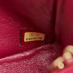 Pre Owned Chanel Coco Mark Mini Matelasse 17 Chain Shoulder Bag Red Cotton