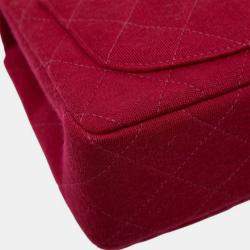 Pre Owned Chanel Coco Mark Mini Matelasse 17 Chain Shoulder Bag Red Cotton