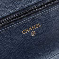Pre Owned Chanel Matelasse Shoulder Bag In Calfskin Leather Navy Blue