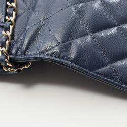 Pre Owned Chanel Matelasse Shoulder Bag In Calfskin Leather Navy Blue
