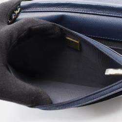 Pre Owned Chanel Matelasse Shoulder Bag In Calfskin Leather Navy Blue