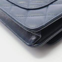 Pre Owned Chanel Matelasse Shoulder Bag In Calfskin Leather Navy Blue