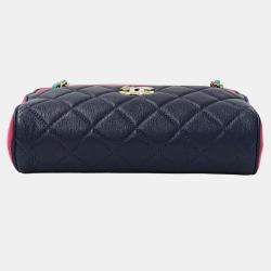 Pre Owned Chanel Matelasse Shoulder Bag Camera Leather Tricolor Blue Pink Green Gold Hardware Chain Mini Small