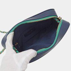 Pre Owned Chanel Matelasse Shoulder Bag Camera Leather Tricolor Blue Pink Green Gold Hardware Chain Mini Small