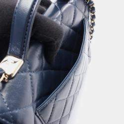 Pre Owned حقيبة كتف شانيل بمقبض علوي جلد الحمل أزرق بحري