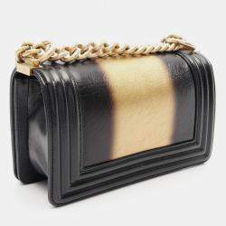 Pre Owned حقيبة كتف شانيل بوي شانيل صغيرة جلد أسود ذهبي