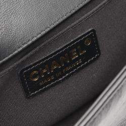 Pre Owned حقيبة كتف شانيل بوي شانيل صغيرة جلد أسود ذهبي