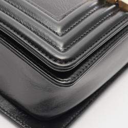 Pre Owned حقيبة كتف شانيل بوي شانيل صغيرة جلد أسود ذهبي