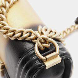 Pre Owned حقيبة كتف شانيل بوي شانيل صغيرة جلد أسود ذهبي