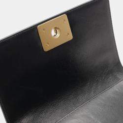 Pre Owned حقيبة كتف شانيل بوي شانيل صغيرة جلد أسود ذهبي