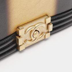 Pre Owned حقيبة كتف شانيل بوي شانيل صغيرة جلد أسود ذهبي