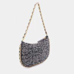 Pre Owned Chanel Coco Mark Shoulder Bag Fabric Black White