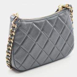 Pre Owned Chanel Matelasse Coco Mark Gray Leather Shoulder Bag