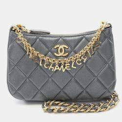 Pre Owned Chanel Matelasse Coco Mark Gray Leather Shoulder Bag
