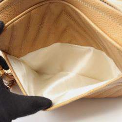 Pre Owned Chanel Coco Mark Diamond Stitch Beige Grained Calfskin Leather Shoulder Bag