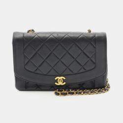 Pre Owned Chanel Matelasse Diana Flap Shoulder Bag Lambskin (Sheepskin) Black