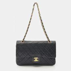 مملوكة مسبقًا Chanel Matelasse Double Flap Shoulder Bag In Lambskin Leather Black