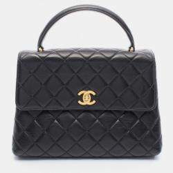 Pre Owned حقيبة شانيل ماتيلاسي مقبض علوي جلد خراف أسود