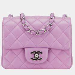 Pre Owned Chanel Matelasse Coco Mark Single Flap Chain Shoulder Bag In Purple Lambskin