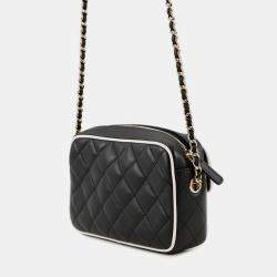 Pre Owned Chanel Chain Shoulder Bag Matelasse Coco Mark Clutch Lambskin Black And White