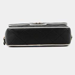 Pre Owned Chanel Chain Shoulder Bag Matelasse Coco Mark Clutch Lambskin Black And White