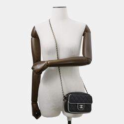 Pre Owned Chanel Chain Shoulder Bag Matelasse Coco Mark Clutch Lambskin Black And White