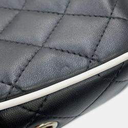 Pre Owned Chanel Chain Shoulder Bag Matelasse Coco Mark Clutch Lambskin Black And White