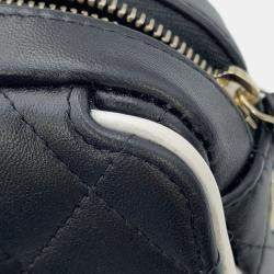 Pre Owned Chanel Chain Shoulder Bag Matelasse Coco Mark Clutch Lambskin Black And White