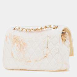 Pre Owned حقيبة كتف شانيل ماتيلسي ٢٥ كوكو مارك مزدوجة قفل سلسال وردة معدني ذهبي جلد قطن أبيض وردي