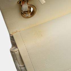 Pre Owned حقيبة كتف شانيل ماتيلسي ٢٥ كوكو مارك مزدوجة قفل سلسال وردة معدني ذهبي جلد قطن أبيض وردي