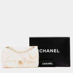 Pre Owned حقيبة كتف شانيل ماتيلسي ٢٥ كوكو مارك مزدوجة قفل سلسال وردة معدني ذهبي جلد قطن أبيض وردي