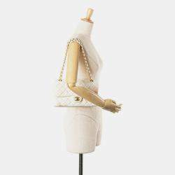 Pre Owned حقيبة كتف شانيل ماتيلسي ٢٥ كوكو مارك مزدوجة قفل سلسال وردة معدني ذهبي جلد قطن أبيض وردي