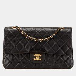 مملوكة مسبقًا حقيبة كتف سلسلة شانيل ماتيلسي علامة كوكو دابل فلاب جلد الخروف أسود