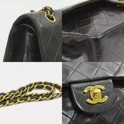 Pre Owned Chanel Matelasse Shoulder Bag With Double Flap Leather Metal Black And Gold