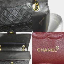 Pre Owned Chanel Matelasse Shoulder Bag With Double Flap Leather Metal Black And Gold