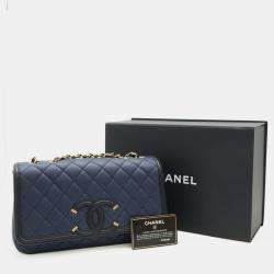 مملوكة مسبقًا Chanel Cc Filigree Coco Mark Flap Bag With Chain Shoulder In Navy Caviar Leather