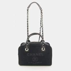 مملوكة مسبقًا Chanel Deauville Bowling Bag Shoulder Canvas Leather Black
