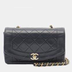 Pre Owned Chanel Matelasse Diana Flap Shoulder Bag Lambskin (Sheepskin) Black