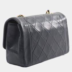 Pre Owned Chanel Matelasse Diana Flap Shoulder Bag Lambskin (Sheepskin) Black