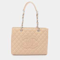 مملوكة مسبقًا Chanel Matelasse Grand Shopping Gst Tote Bag In Beige Calfskin Leather