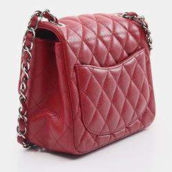 مملوكة مسبقًا حقيبة كتف شانيل ميني متلاص جلد عجل محبب أحمر