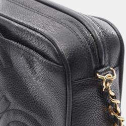 Pre Owned Chanel Triple Coco Mark Shoulder Bag Caviar Skin (Grained Calf) Black