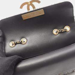 Pre Owned Chanel Coco Mark Shoulder Bag Fabric Leather Gray